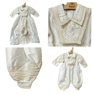 Burbvus Ivory Infant Christening Gown with Lace Trim